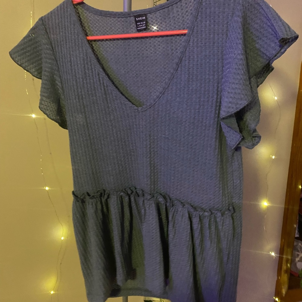 Shein Blue/Green Short Sleeve Blouse • Never Worn • Size: Large
